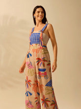 CAJUNI Boho Printed Women's Pants, Large Pockets Long-Strap Jumpsuit, Casual Beach And Vacation One-Piece Pants For Summer